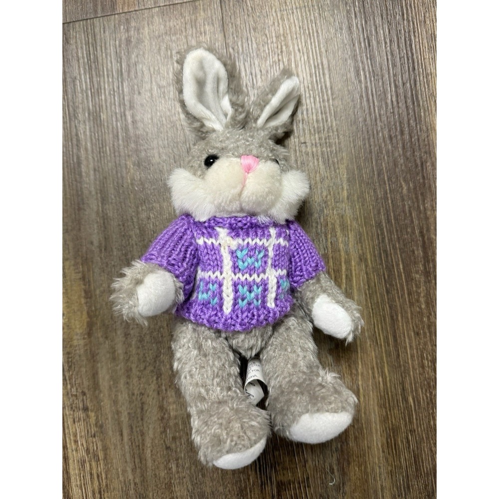 Vintage 1988 Chrisha Playful Plush Bunny Purple Sweater.  10"